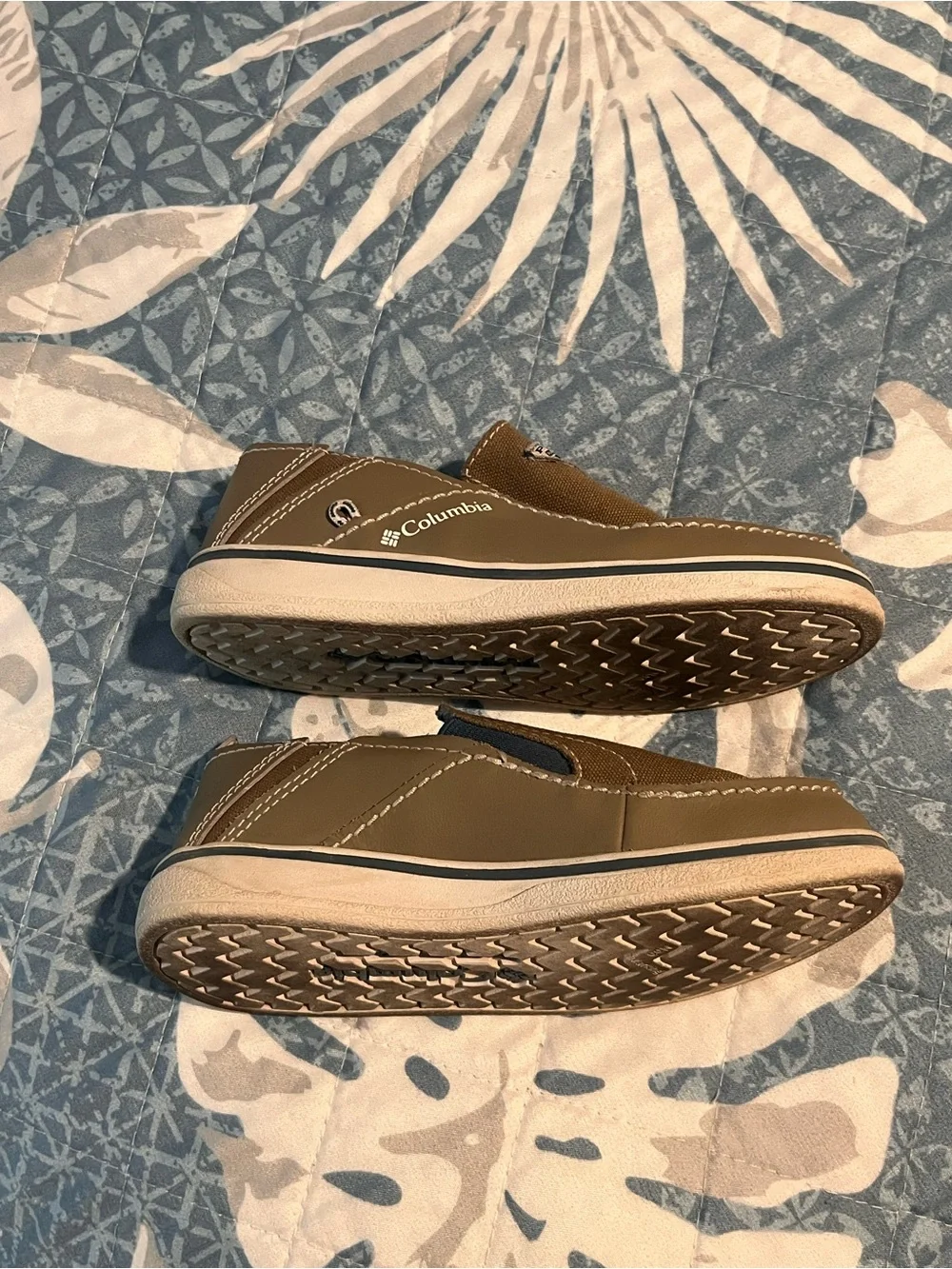 Columbia PFG Brown Canvas Rubber Boat Shoes Size 11 Slip On